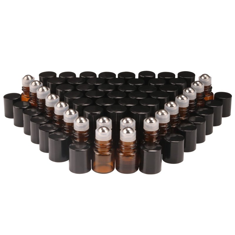 Wresty 50 Packs Roll on Glass Bottle 1ml14 Dram Mini Amber Glass Metal Roller Ball Bottle Empty Sample Vial Roller Glass Bottles For Essential Oils Perfume Aromatherapy Liquid1 Opener2 Dropper