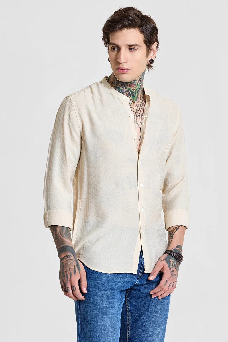 SNITCH Beige Solid Slim Fit Shirt