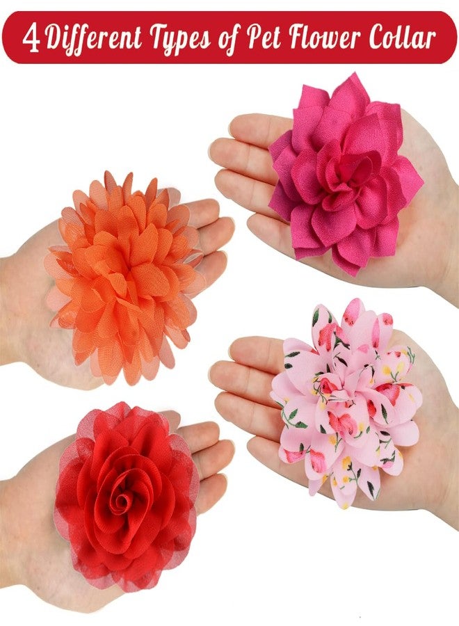 iToolai Dog Collar Flower Attachment, 8Pcs/4 Styles Cat Flowers Collar Charm Accessories,Chiffon Slide-on Flower Bows for Puppy Pet Grooming,Multicolored Pinky Series - Image 3