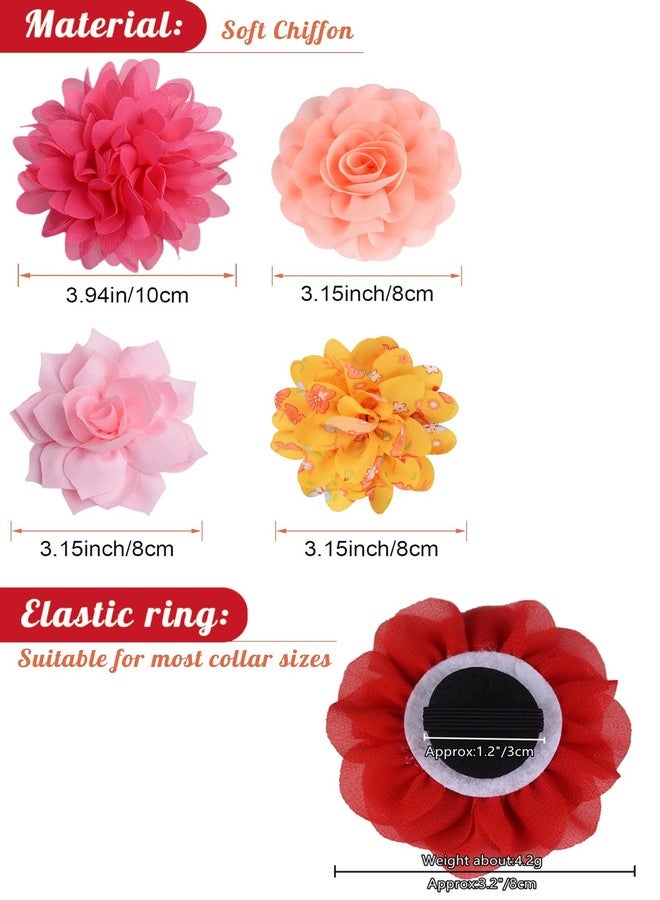 iToolai Dog Collar Flower Attachment, 8Pcs/4 Styles Cat Flowers Collar Charm Accessories,Chiffon Slide-on Flower Bows for Puppy Pet Grooming,Multicolored Pinky Series - Image 2