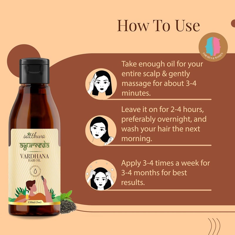Satthwa Ayurveda Vardhana Hair Oil With Pumpkin Seed Oil Saw Palmetto as Natural DHT Blockers Helps Control Hair Fall and Strong hair Paraben Free 150ml - Image 4
