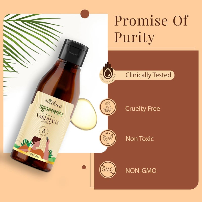 Satthwa Ayurveda Vardhana Hair Oil With Pumpkin Seed Oil Saw Palmetto as Natural DHT Blockers Helps Control Hair Fall and Strong hair Paraben Free 150ml - Image 5