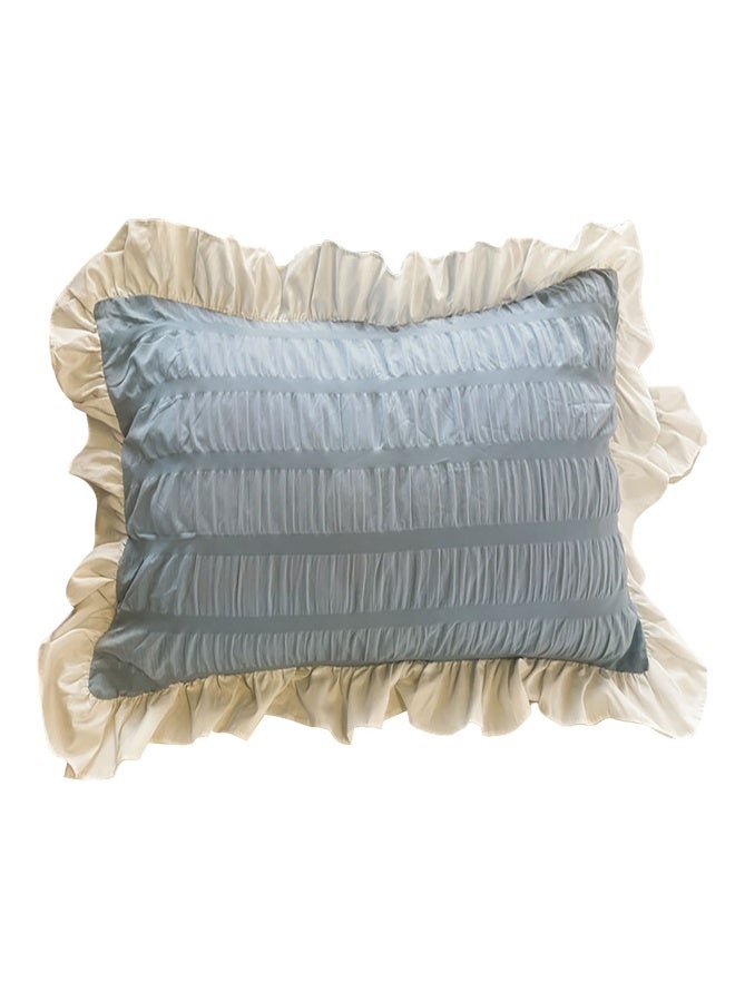 Ruffles Pillow Covers for Student Pure Color Breathable Lovely Pillow Cases for Dormitory Bedroom Blue 48x74cm/18.9x29.1in - Image 1