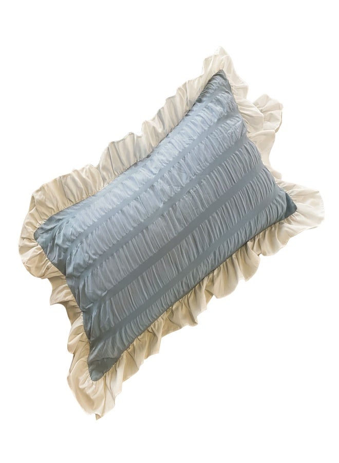 Ruffles Pillow Covers for Student Pure Color Breathable Lovely Pillow Cases for Dormitory Bedroom Blue 48x74cm/18.9x29.1in - Image 2
