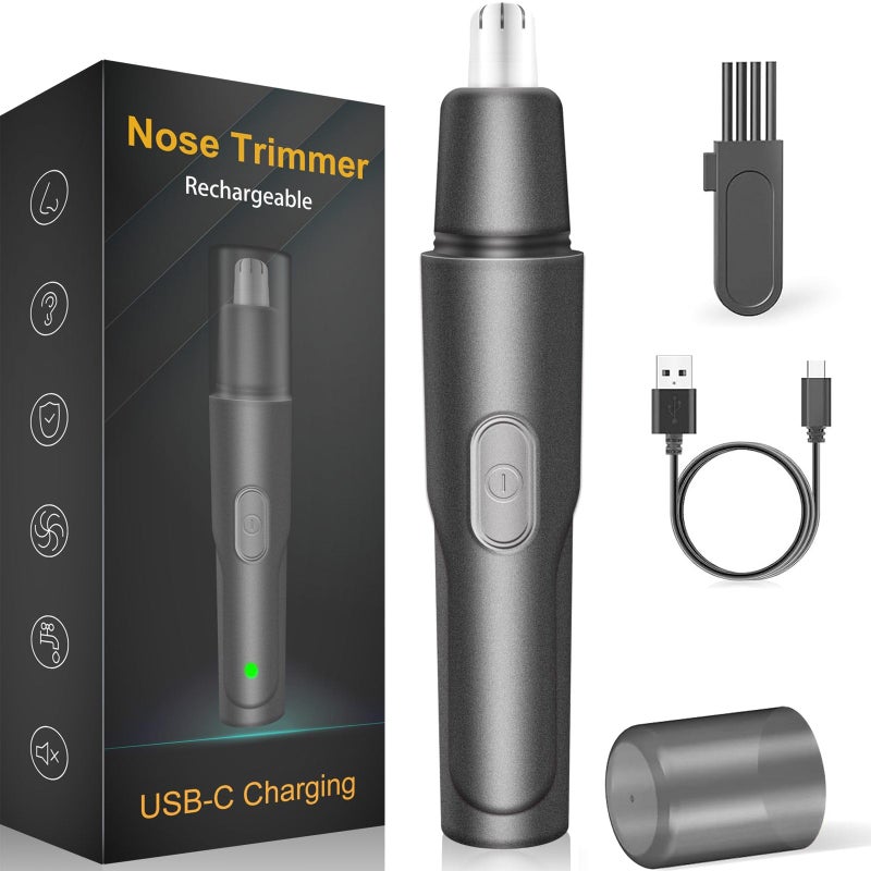 HILIYOT Nose Hair Trimmer, USB Rechargeable, Professional Painless Ear Hair Trimmer, for Men Women, Powerful Motor, Dual-Edge Blades for Smoother Cutting, Low Noise, Black - Image 1