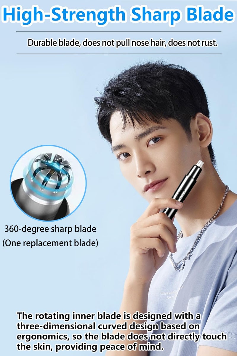 HILIYOT Nose Hair Trimmer, USB Rechargeable, Professional Painless Ear Hair Trimmer, for Men Women, Powerful Motor, Dual-Edge Blades for Smoother Cutting, Low Noise, Black - Image 2