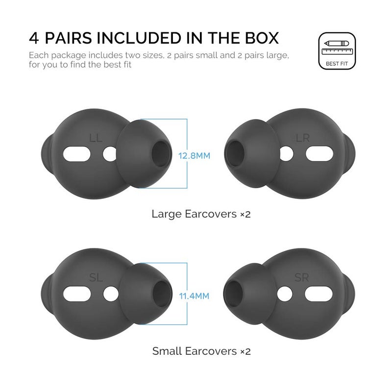 AhaStyle 4 Pairs AirPods Ear Tips Silicone Earbuds Cover Compatible with Apple AirPods (2 Pair Large & 2 Pairs Small, Black) - Image 2