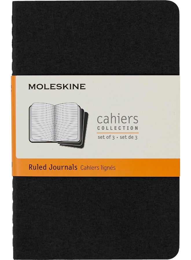 Moleskine 9 x 14 cm Cahier Journal Set 3 Notebooks with Ruled Pages Cardboard Cover and Visible Cotton Stiching - Black - Image 1