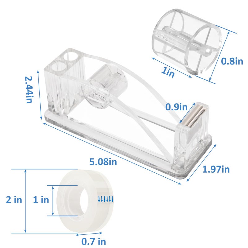 JEFURE Transparent Acrylic Tape Dispenser, Non-Skid Tape Cutter Holder, Clear Tape Dispensers Bulk for Desk, Office, Home, School - Image 2