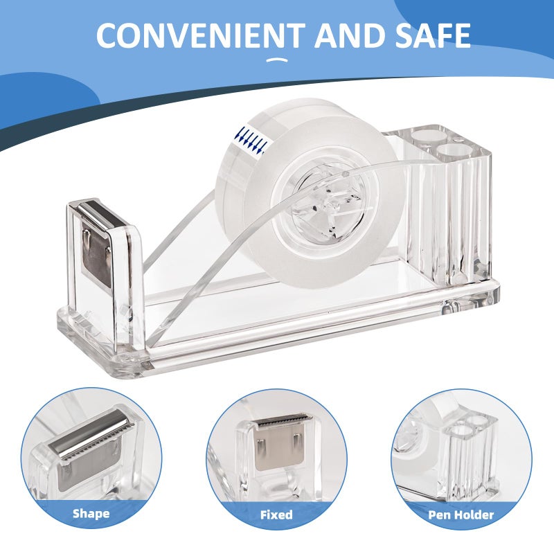 JEFURE Transparent Acrylic Tape Dispenser, Non-Skid Tape Cutter Holder, Clear Tape Dispensers Bulk for Desk, Office, Home, School - Image 3
