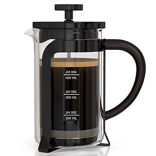 InstaCuppa French Press Coffee Maker 600 ML, 4 Part Superior Filtration System, Heat Resistant Borosilicate Carafe with Measurement Markings (Black) - Image 1