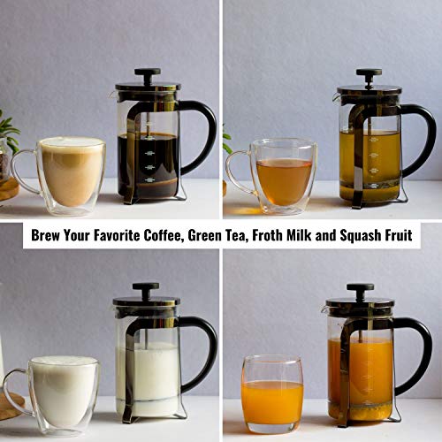 InstaCuppa French Press Coffee Maker 600 ML, 4 Part Superior Filtration System, Heat Resistant Borosilicate Carafe with Measurement Markings (Black) - Image 5