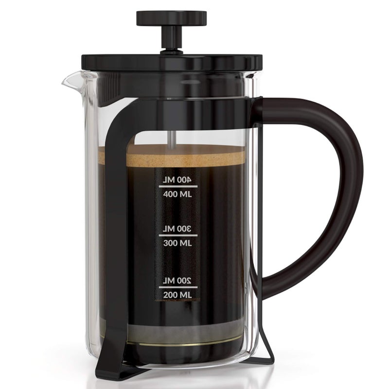 InstaCuppa French Press Coffee Maker 600 ML, 4 Part Superior Filtration System, Heat Resistant Borosilicate Carafe with Measurement Markings (Black) - Image 2