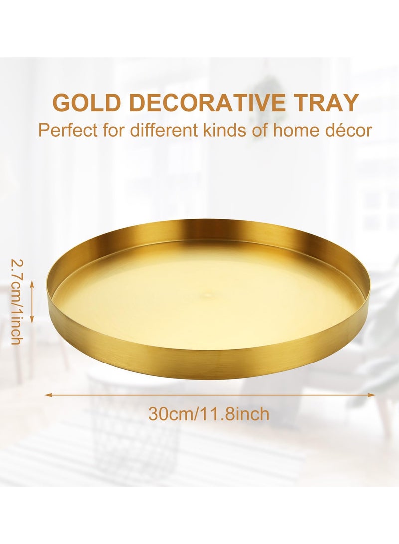 بيوينتي صينية تقديم ذهبية 3 قطع، صحن تقديم ذهبي، صحن زينة دائري، صحن زينة معدني مصقول، 12 بوصة (30.5 سم تقريباً)، خادم دائري ذهبي اللون، خزانة ديكور، شموع الحمام، عرض الطعام، طاولة قهوة - Image 4