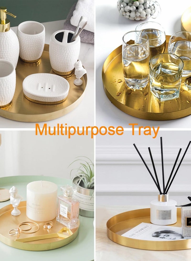 بيوينتي صينية تقديم ذهبية 3 قطع، صحن تقديم ذهبي، صحن زينة دائري، صحن زينة معدني مصقول، 12 بوصة (30.5 سم تقريباً)، خادم دائري ذهبي اللون، خزانة ديكور، شموع الحمام، عرض الطعام، طاولة قهوة - Image 2