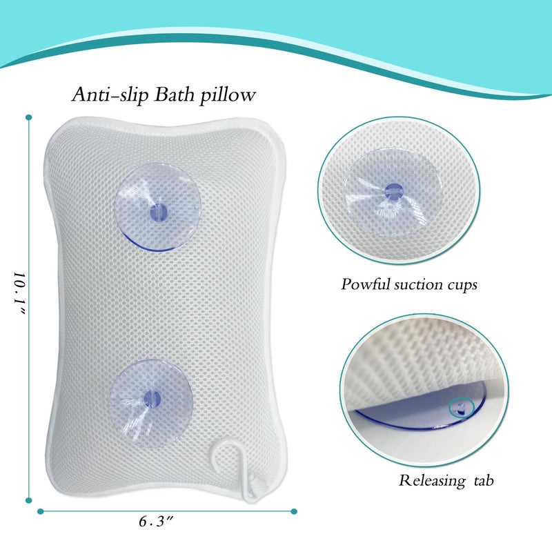 Rasenoo Bath Pillows for tub,Home Spa Pillows for Bathtub, Hot Tub,Head and Neck Support with 2 Strong Suction Cups,White - Image 4