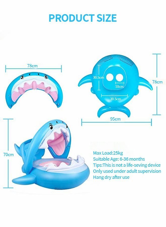 PYEBE Baby Float Swimming Pool Toddler Floaties Inflatable Outdoor Swimming Ring Seat with Inflatable Canopy Shark Infant Pool Float - Image 4