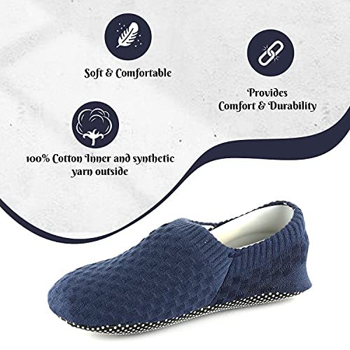 Footmate Lightweight Anti-Skid House Shoes, Anti Slip/Skid Rubber Grip Casual House Slipper Socks, Low Cut Socks for Home, Office, Living Room, Bedroom – NAVY, Size - M (24.5 cm) (2 Pair Pack) - Image 2