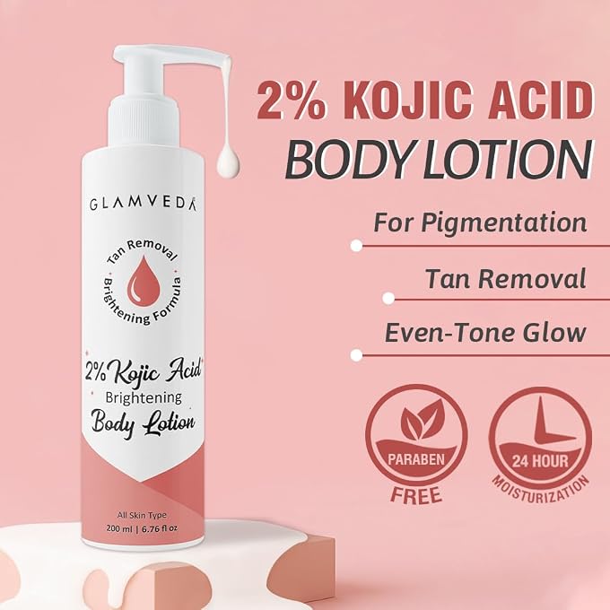 Glamveda Body Lotion with 2% Kojic Acid & Alpha Arbutin 200ml | 24hr Deep Moisturizer for Dry Skin, Nourishes & Protect Skin | Remove Dark Spots, Pigmentation, Tan Removal | Non Greasy | All Skin Type - Image 2