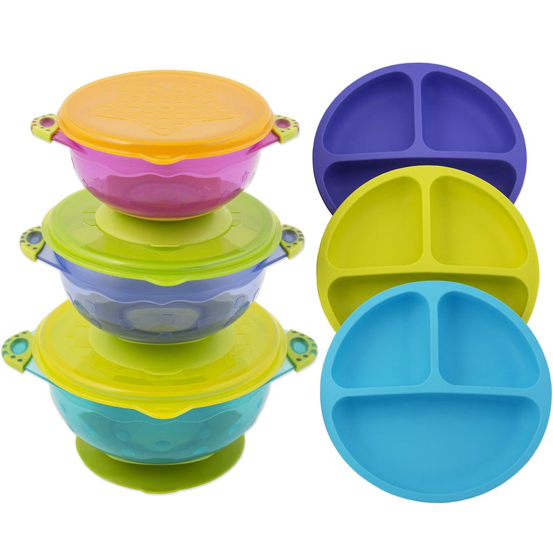 EVLA'S Silicone Plates & Baby Bowls Set, Suction Bowls with Lids and Divided Plates, Unbreakable, Easy-to-Clean Feeding Set for Growing Babies and Toddlers - Image 1