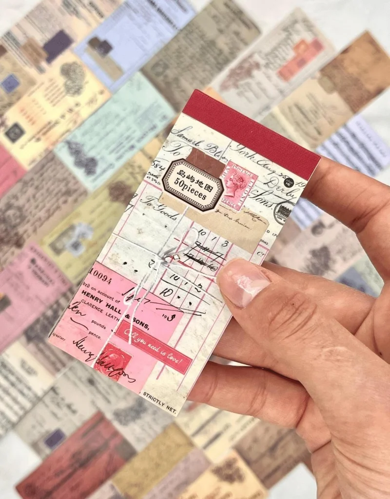 Kağıt Gemi Dükkan Paper Ship Shop Vintage Letter and Envelope Pattern 50 Sheets Red Notebook Sticker / Bullet Journal / Scrapbook