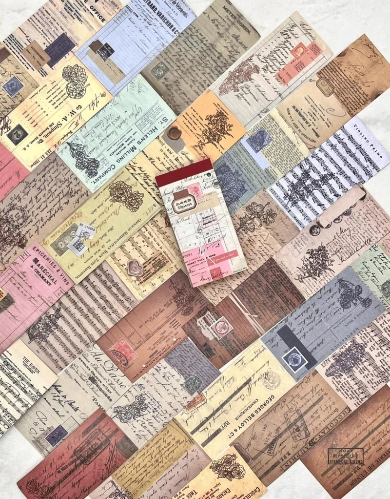Kağıt Gemi Dükkan Paper Ship Shop Vintage Letter and Envelope Pattern 50 Sheets Red Notebook Sticker / Bullet Journal / Scrapbook