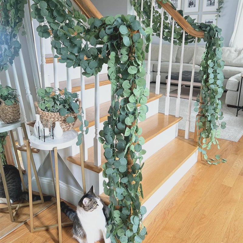 CQURE 48Pcs Eucalyptus Garland Artificial Eucalyptus Leaves Table Greenery Garland Wreath Vines for Wedding Party Table Bedroom Wall Room Decor - Image 2