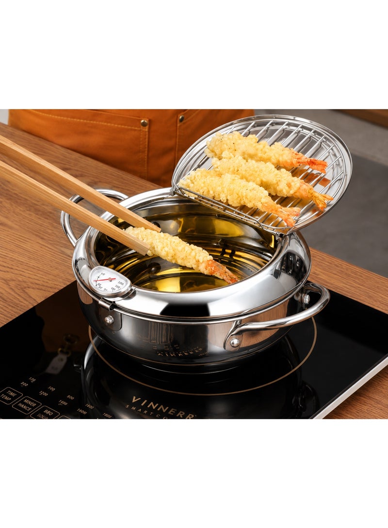 Stainless Steel Deep Fryer with Temperature Gauge and Draining Rack, 2.2L Capacity - Image 1