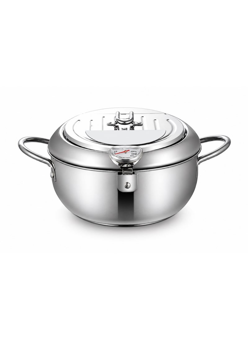 Stainless Steel Deep Fryer with Temperature Gauge and Draining Rack, 2.2L Capacity - Image 2