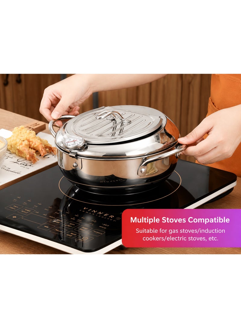 Stainless Steel Deep Fryer with Temperature Gauge and Draining Rack, 2.2L Capacity - Image 3