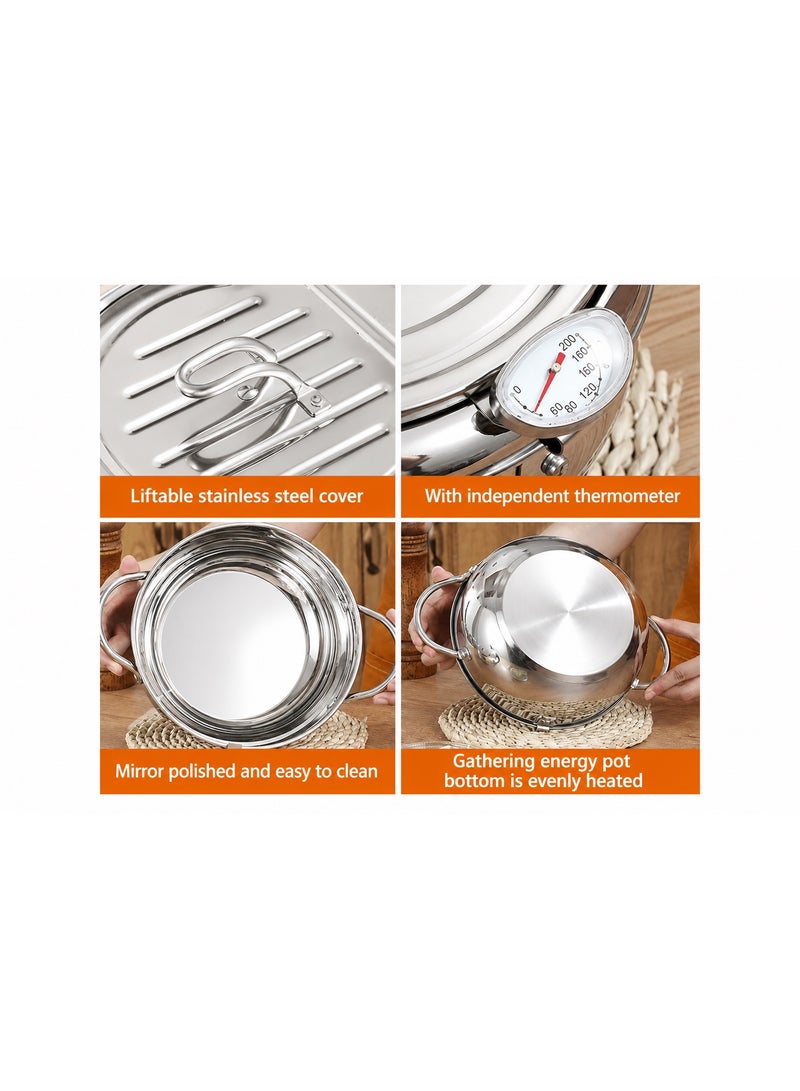 Stainless Steel Deep Fryer with Temperature Gauge and Draining Rack, 2.2L Capacity - Image 4