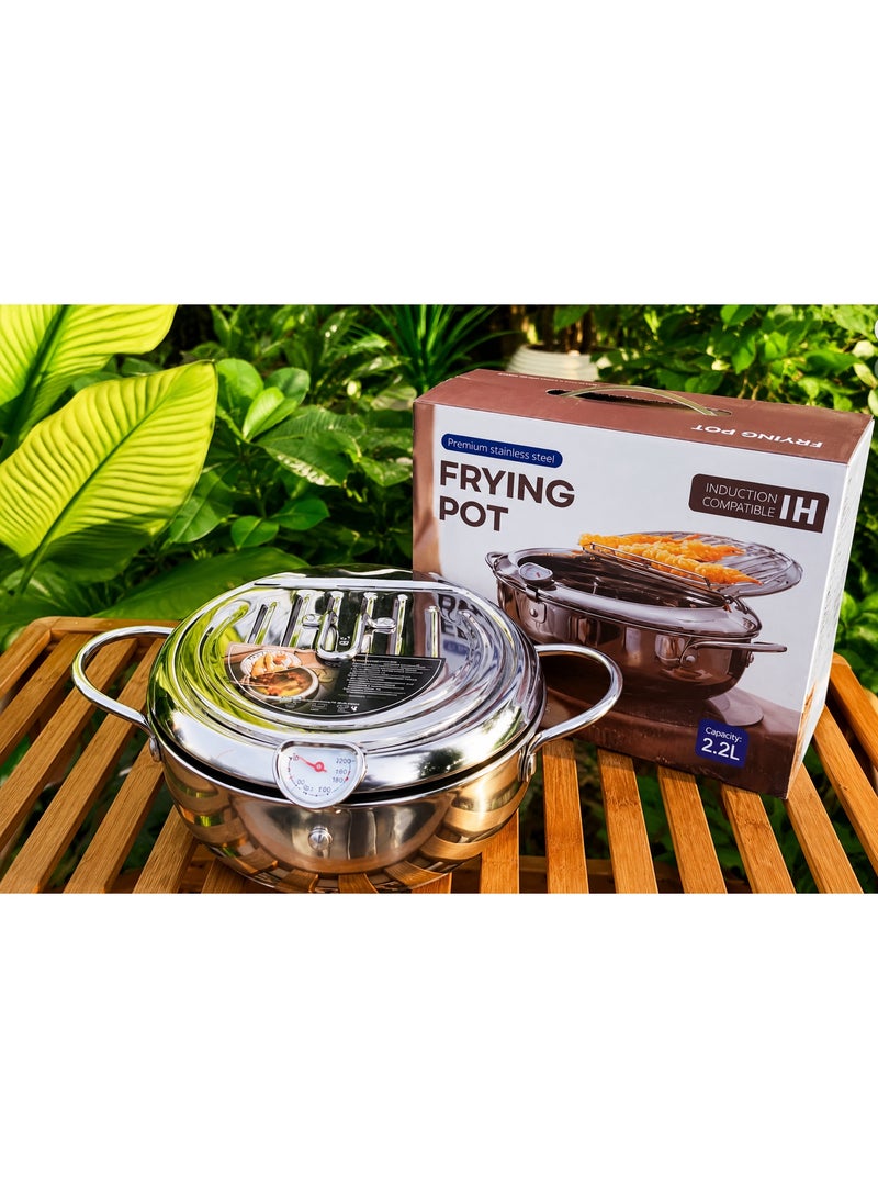 Stainless Steel Deep Fryer with Temperature Gauge and Draining Rack, 2.2L Capacity - Image 5