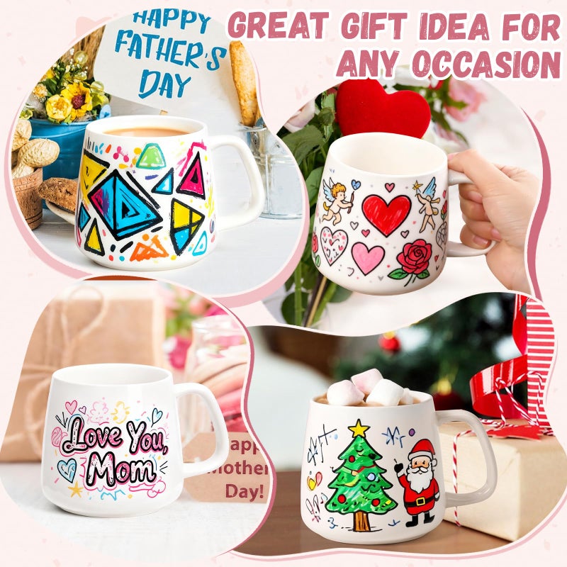 Maustic Mug Painting Kit, Paint Your Own Mug Kit, 2 Pcs Ceramic Mugs to Paint, Mothers Day Fathers Day Valentine's Day DIY Gift Kits, Includes 2 Paintable Mugs 12 Oz, Paints, Brushes - Image 3