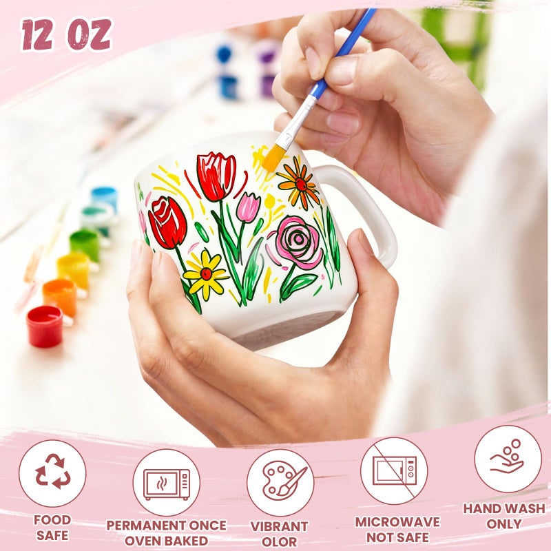 Maustic Mug Painting Kit, Paint Your Own Mug Kit, 2 Pcs Ceramic Mugs to Paint, Mothers Day Fathers Day Valentine's Day DIY Gift Kits, Includes 2 Paintable Mugs 12 Oz, Paints, Brushes - Image 5