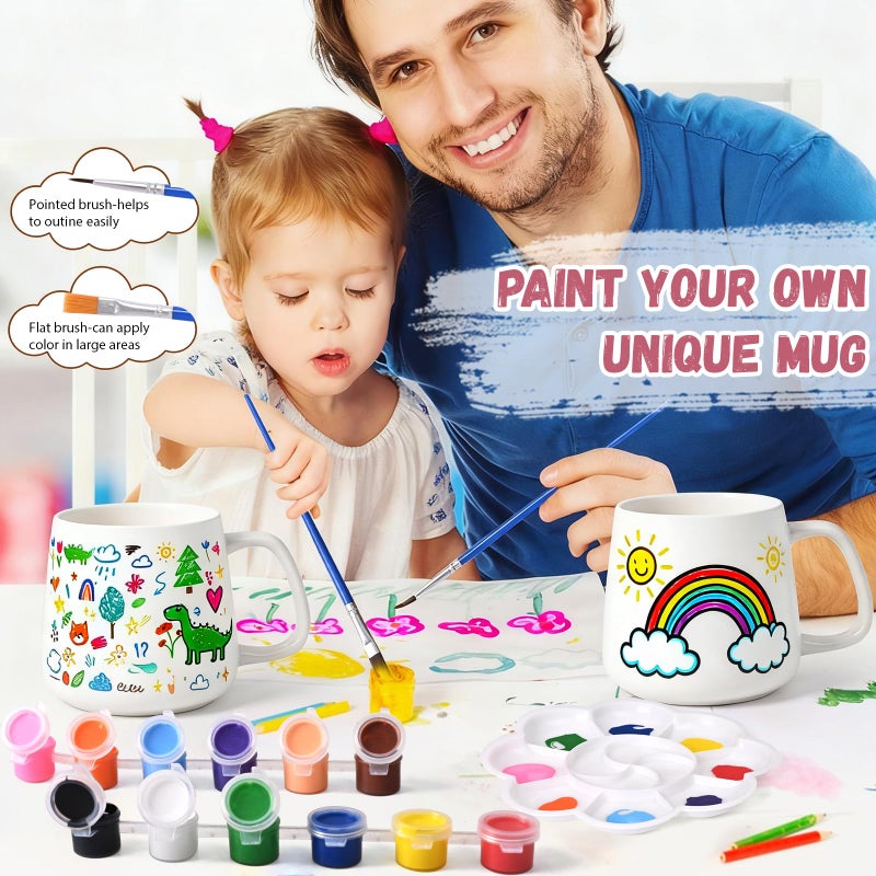 Maustic Mug Painting Kit, Paint Your Own Mug Kit, 2 Pcs Ceramic Mugs to Paint, Mothers Day Fathers Day Valentine's Day DIY Gift Kits, Includes 2 Paintable Mugs 12 Oz, Paints, Brushes - Image 4