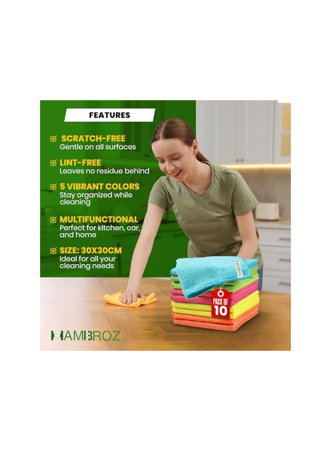 promass Microfiber Cleaning Cloth Multi Purposes Kitchen Towel Set Super Absorbent Reusable Cleaning Towels Kitchen Lint Free Cloth Dusters (30x30cm) (Pack of 10) - Image 3