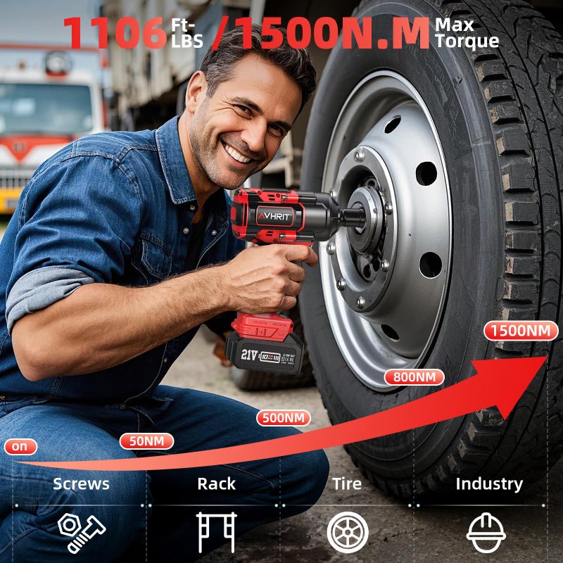 Avhrit Cordless Impact Wrench, 1500Nm/1106Ft-lbs Electric Impact Gun 1/2 Inch with 2x4.0Ah Batteries, High Torque Impact Driver for Car/Truck RV/Mower - Image 3