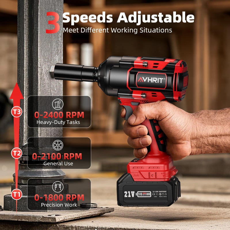 Avhrit Cordless Impact Wrench, 1500Nm/1106Ft-lbs Electric Impact Gun 1/2 Inch with 2x4.0Ah Batteries, High Torque Impact Driver for Car/Truck RV/Mower - Image 5