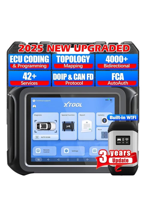 أداة تشخيص السيارات XTOOL D9S Pro Automotive Diagnostic Tool V2.0، ماسح ضوئي 2025 OBD2 مع مصادقة تلقائية من FCA، برمجة وحدة التحكم الإلكترونية/ ترميز وحدة التحكم الإلكترونية، أداة مسح ثنائية الاتجاه مع طوبولوجيا، أكثر من 42 عملية إعادة ضبط، CAN FD/DoIP، ترقية D9S/D9Pro