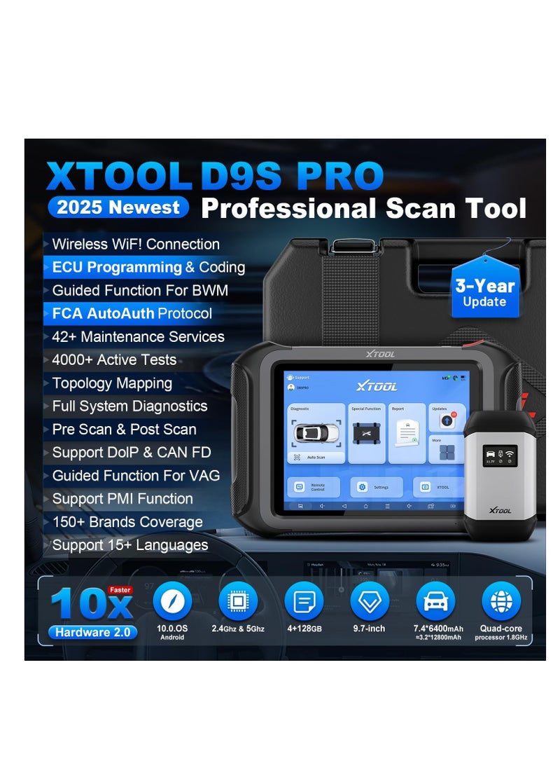 أداة اكس  - أداة تشخيص السيارات XTOOL D9S Pro Automotive Diagnostic Tool V2.0، ماسح ضوئي 2025 OBD2 مع مصادقة تلقائية من FCA، برمجة وحدة التحكم الإلكترونية/ ترميز وحدة التحكم الإلكترونية، أداة مسح ثنائية الاتجاه مع طوبولوجيا، أكثر من 42 عملية إعادة ضبط، CAN FD/DoIP، ترقية D9S/D9Pro - Image 1