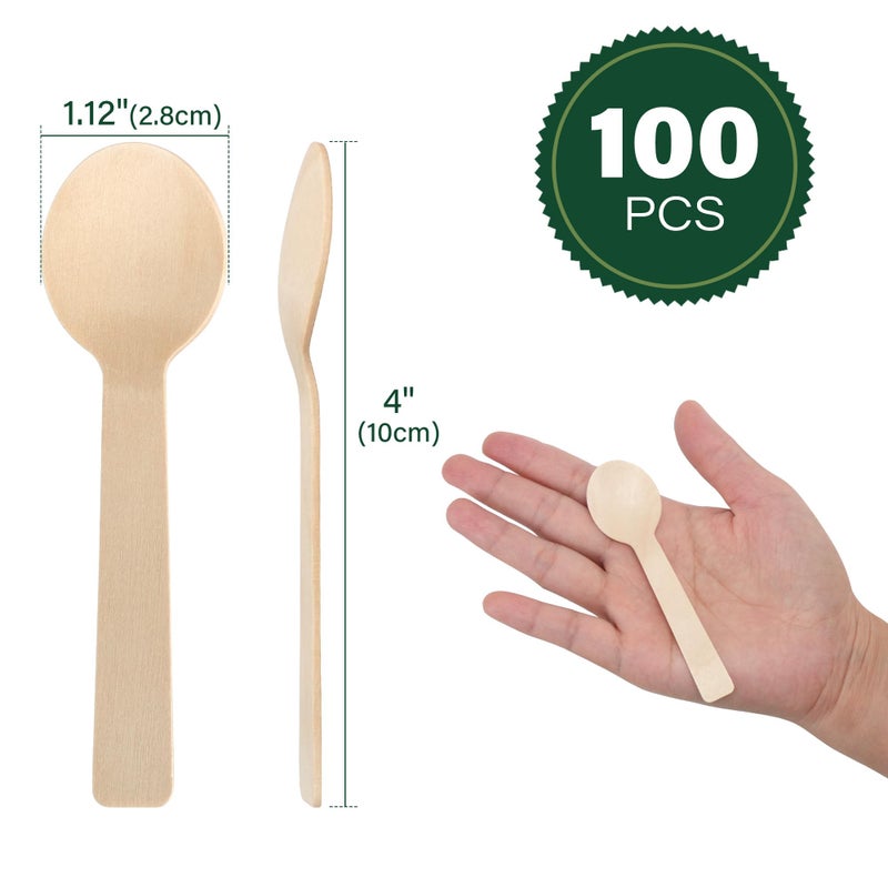 LotFancy Mini Wooden Spoons, Pack of 100, 4 inch Length, Disposable Tasting Sampling Spoons, Biodegradable Compostable Eco-friendly Birchwood Taster Spoons - Image 2