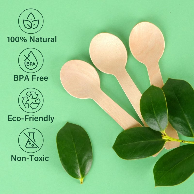 LotFancy Mini Wooden Spoons, Pack of 100, 4 inch Length, Disposable Tasting Sampling Spoons, Biodegradable Compostable Eco-friendly Birchwood Taster Spoons - Image 3