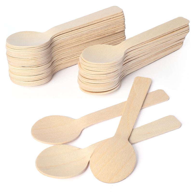 LotFancy Mini Wooden Spoons, Pack of 100, 4 inch Length, Disposable Tasting Sampling Spoons, Biodegradable Compostable Eco-friendly Birchwood Taster Spoons - Image 1