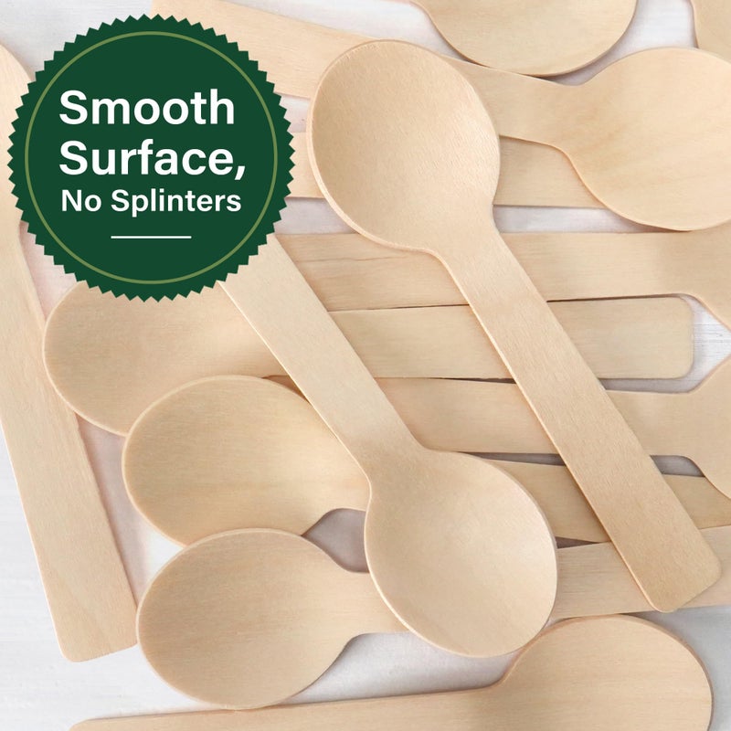 LotFancy Mini Wooden Spoons, Pack of 100, 4 inch Length, Disposable Tasting Sampling Spoons, Biodegradable Compostable Eco-friendly Birchwood Taster Spoons - Image 4