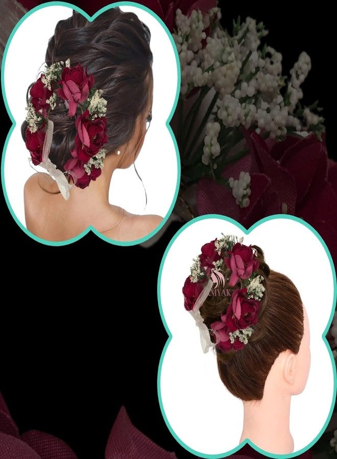 سامياك تاج سامياك الزهري، طوق رأس فيني للشعر، إكسسوارات شعر للعرائس، مجوهرات زفاف للفتيات والسيدات (وردي) - Image 3