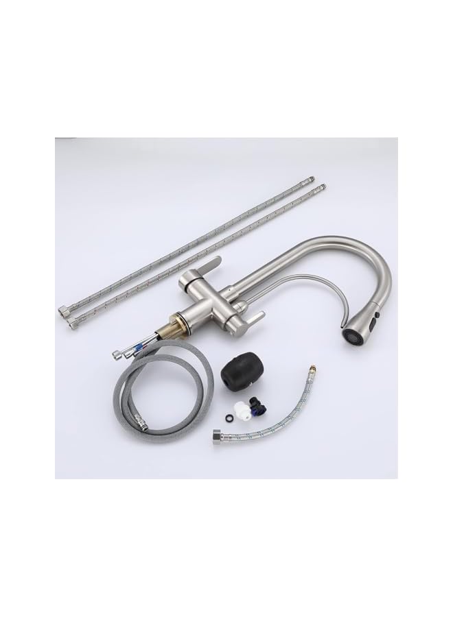 Kitchen Sink Faucet with Pull Down Sprayer 2 Handle 3 in 1 Water Filter Purifier Faucets, Brass Drinking Water Faucet Reverse Osmosis Faucet Br (Brushed nickel arc faucet) - Image 5