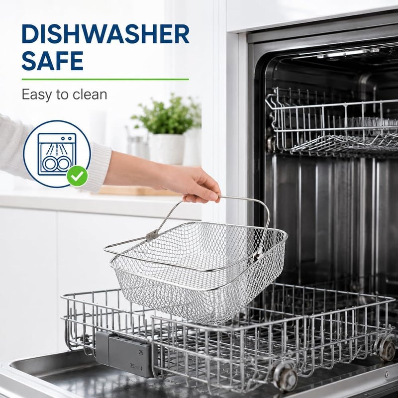 ديميدو سلة فرن الهواء المربعة لـ 5.8QT أو 6QT، إكسسوارات فرن الهواء COSORI؛ سلة شبكية من الفولاذ المقاوم للصدأ (مادة 304) لـ 6QT، إكسسوارات فرن الهواء Instant Vortex؛ سلة مزودة بمقبض لطراز Instant Vortex Plus، موديلات Phillips XXL. - Image 5