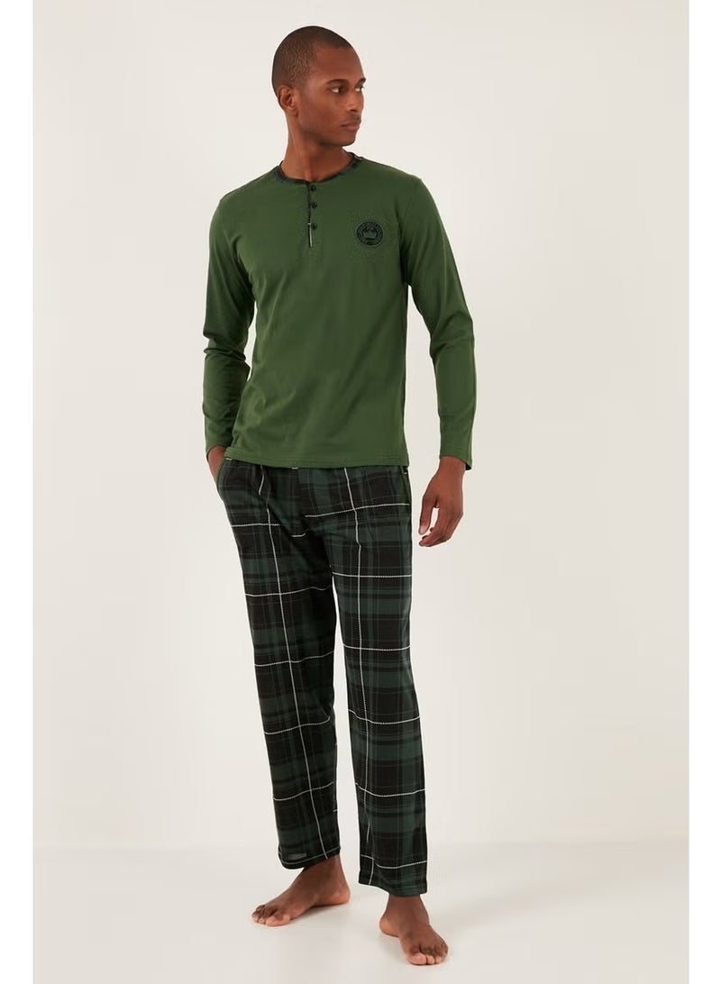 Buratti Plaid Cotton Regular Fit Long Sleeve Pajama Set Men's Pajama Set 60961004 - Image 5