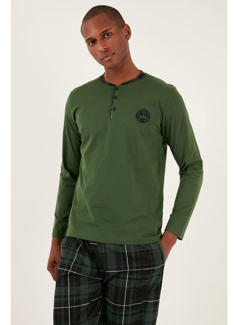 Buratti Plaid Cotton Regular Fit Long Sleeve Pajama Set Men's Pajama Set 60961004 - Image 3