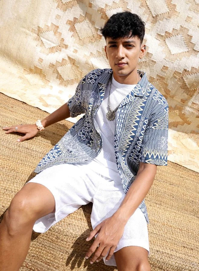 The Indian Garage Co Men Relaxed Fit Indie Printed Half Sleeves Cuban Collar Resort Wear Shirt